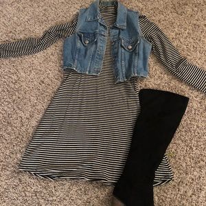 Ribbed striped mock neck skater dress